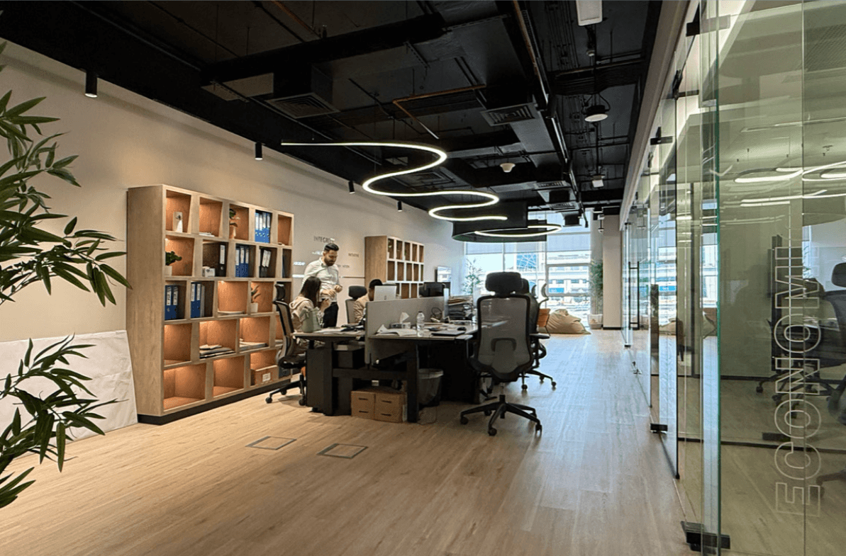 Modern office workspace with professionals